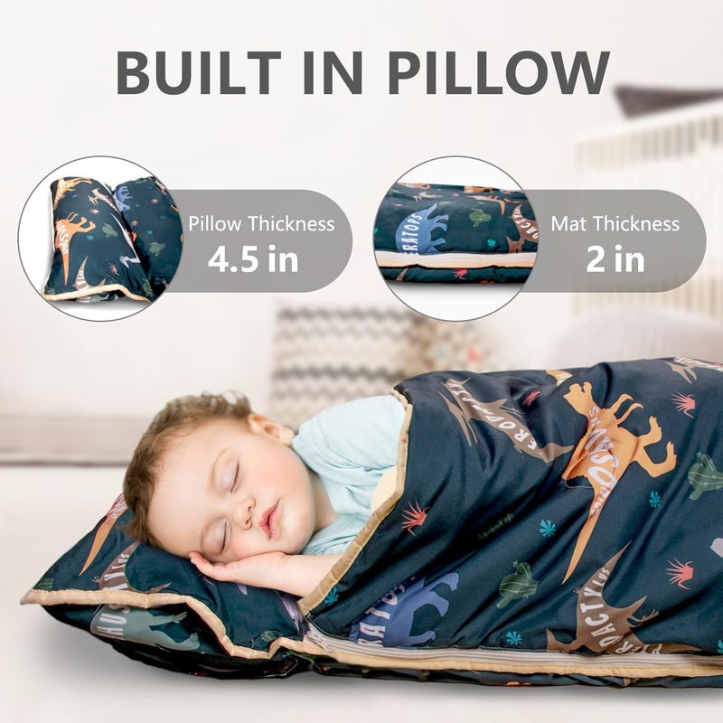 PRIMLECT Toddler Nap Mat Extra Large Thickened 55''x35'', Soft Sleeping Bag with Detachable Minky Blanket and Pillow, Portable for Daycare, Preschool, Kindergarten, Travel, Boys and Girls - Image 5